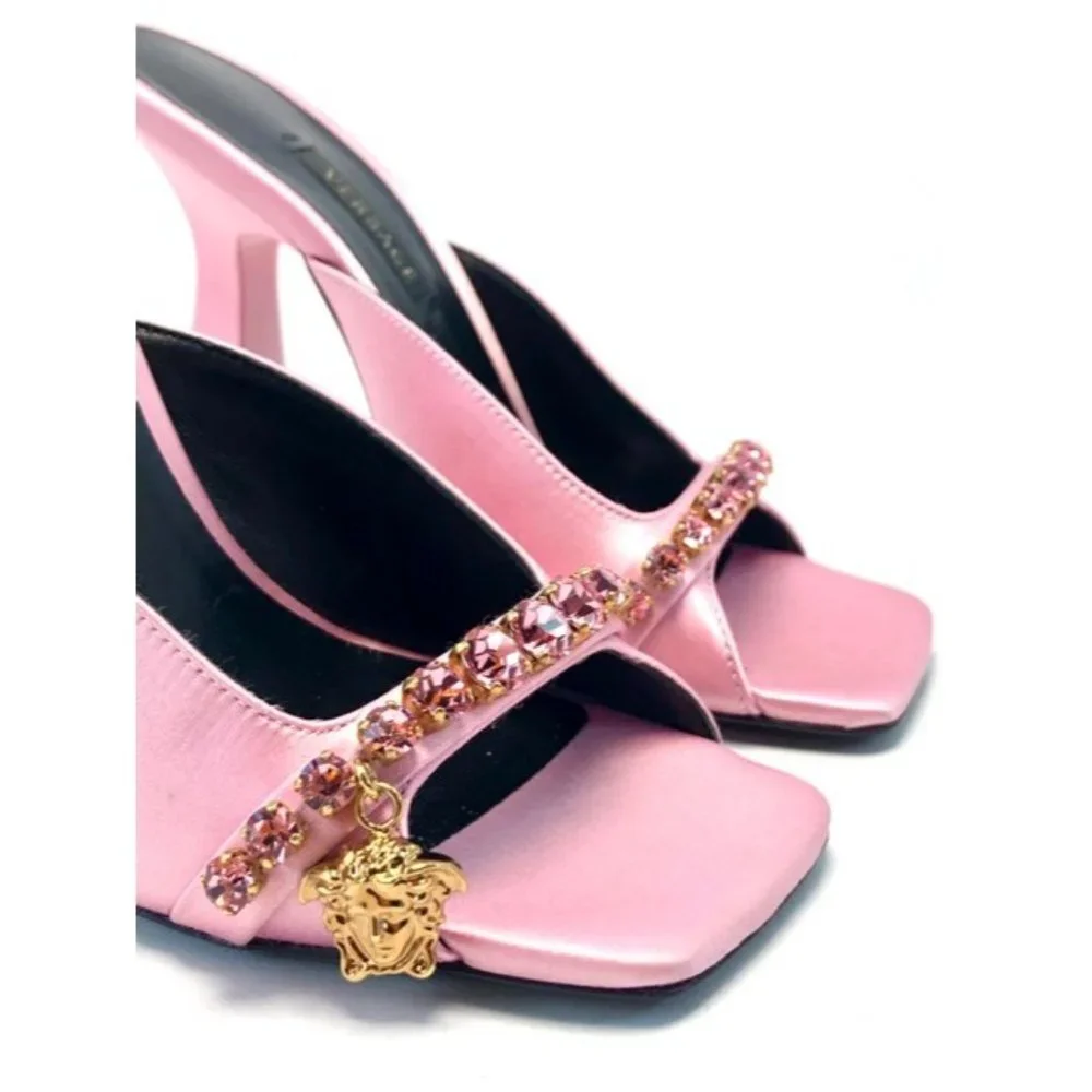 VERSACE Pink Artifact Embellished Satin Mules Size Eu:35